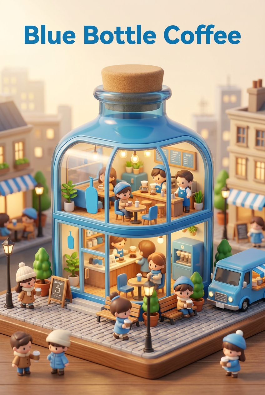 Chibi-style miniature concept store of Blue Bottle Coffee