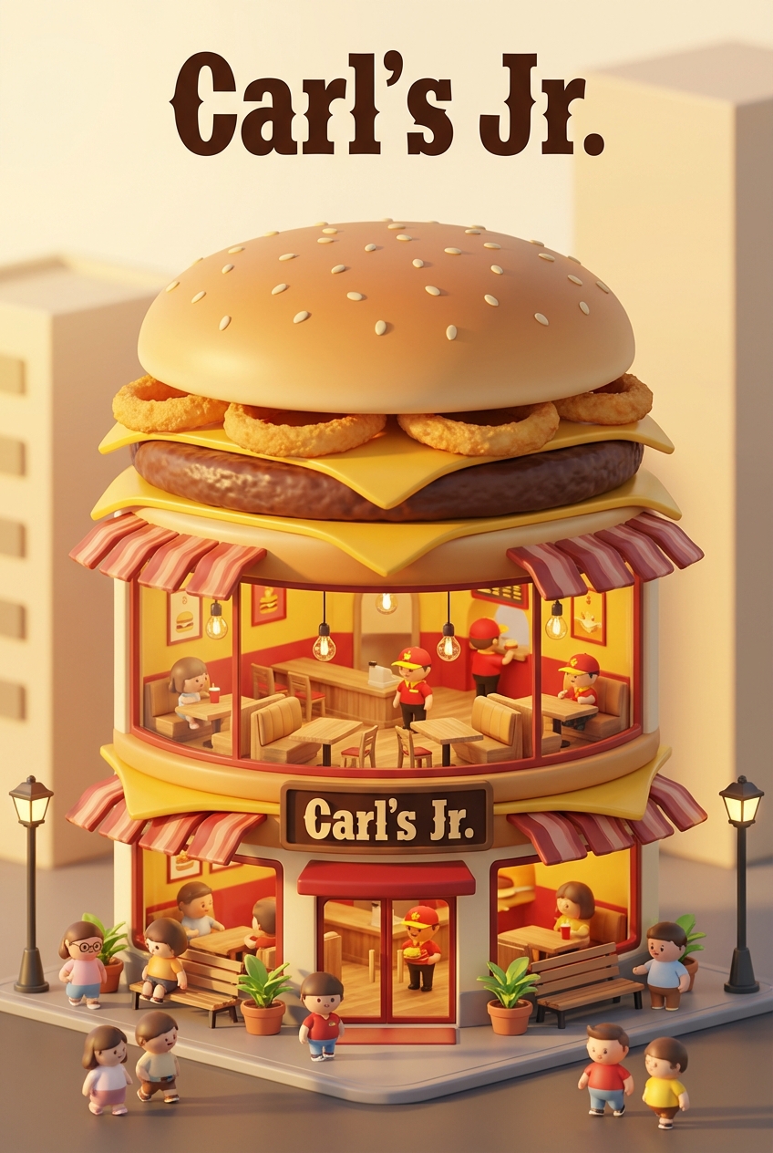 Chibi-style miniature concept store of Carl's Jr.