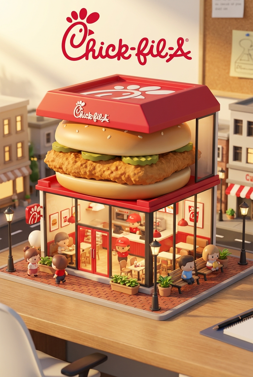 Chibi-style miniature concept store of Chick-fil-A