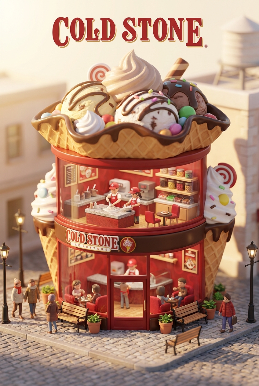 Chibi-style miniature concept store of Cold Stone