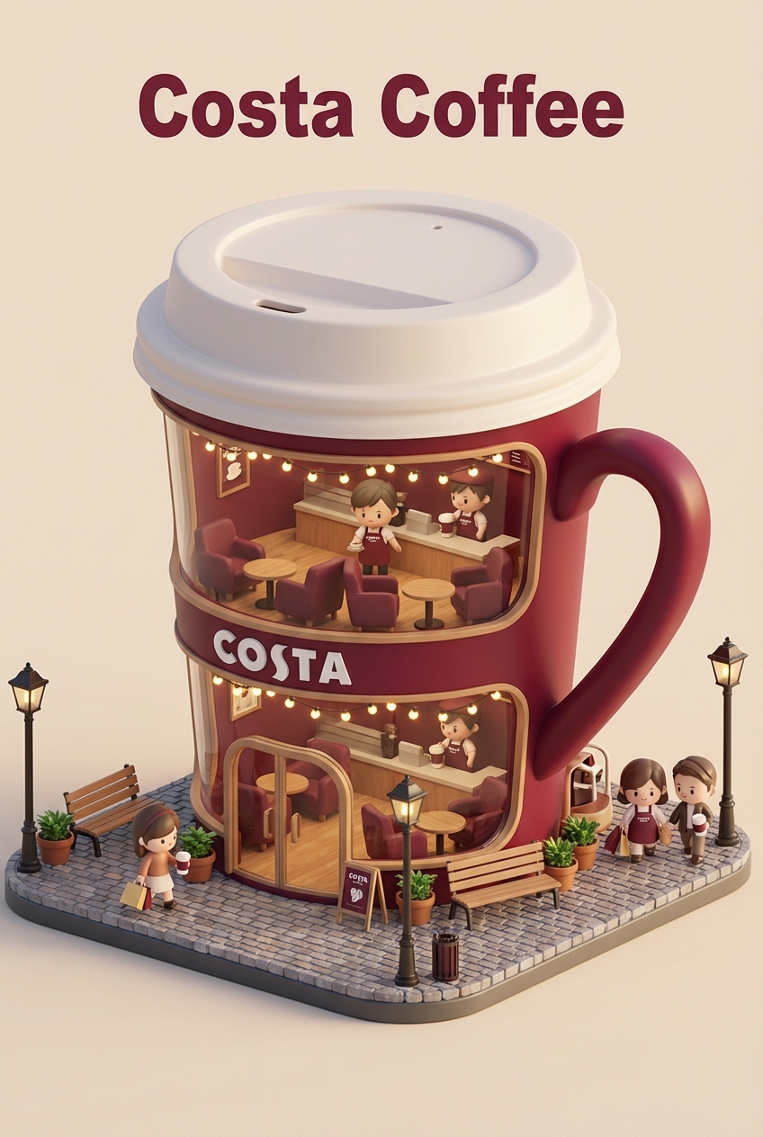Chibi-style miniature concept store of Costa Coffee