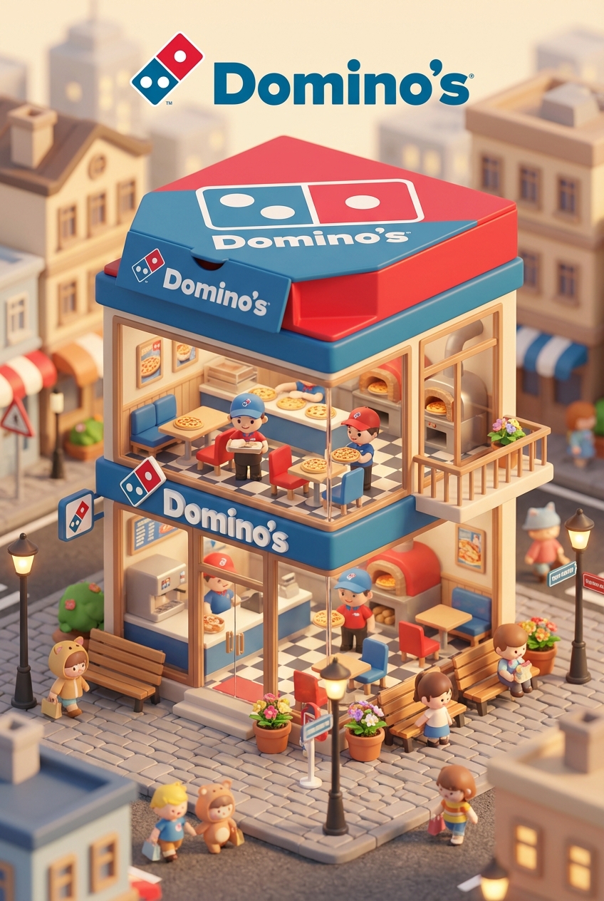 Chibi-style miniature concept store of Domino's