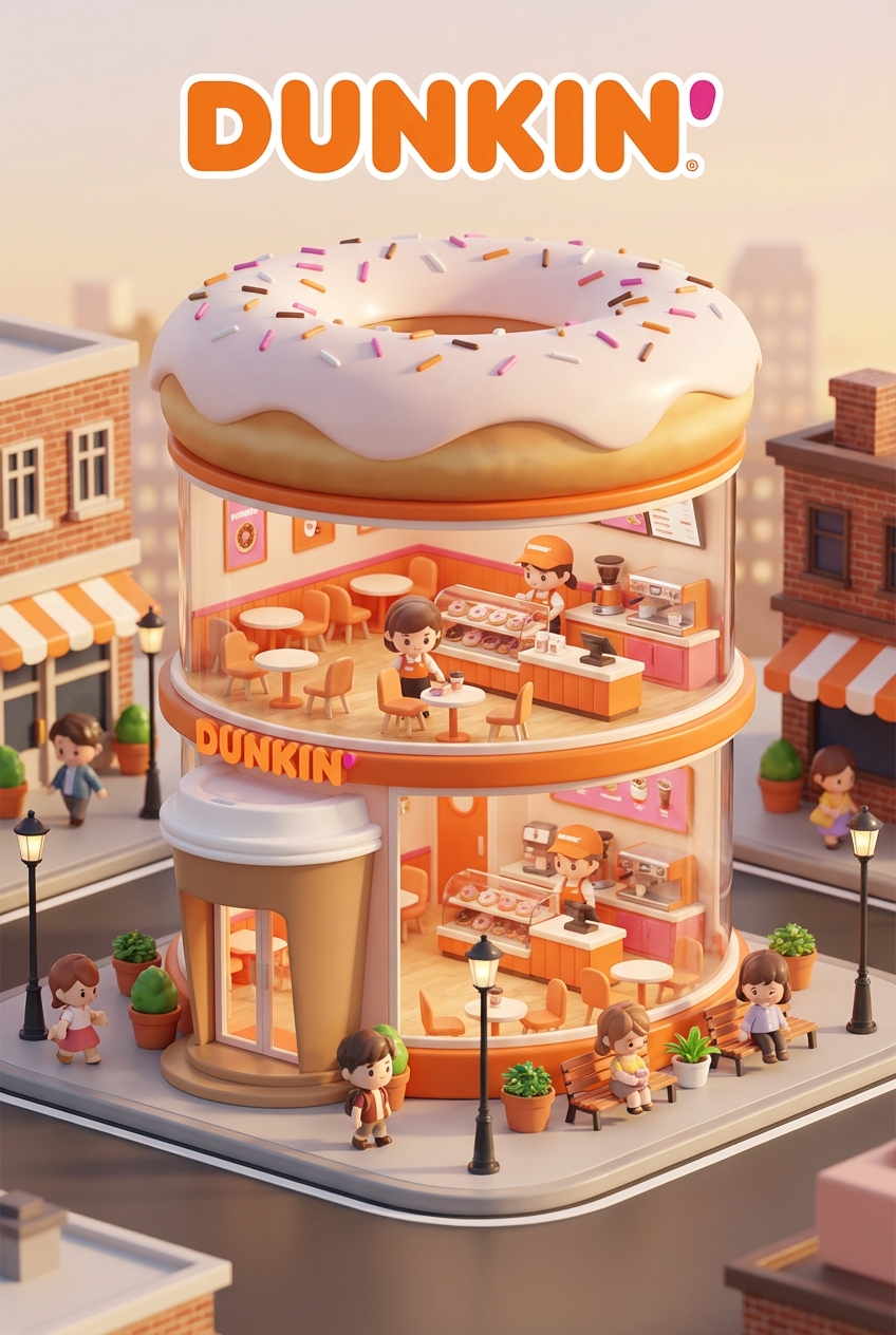 Chibi-style miniature concept store of Dunkin'