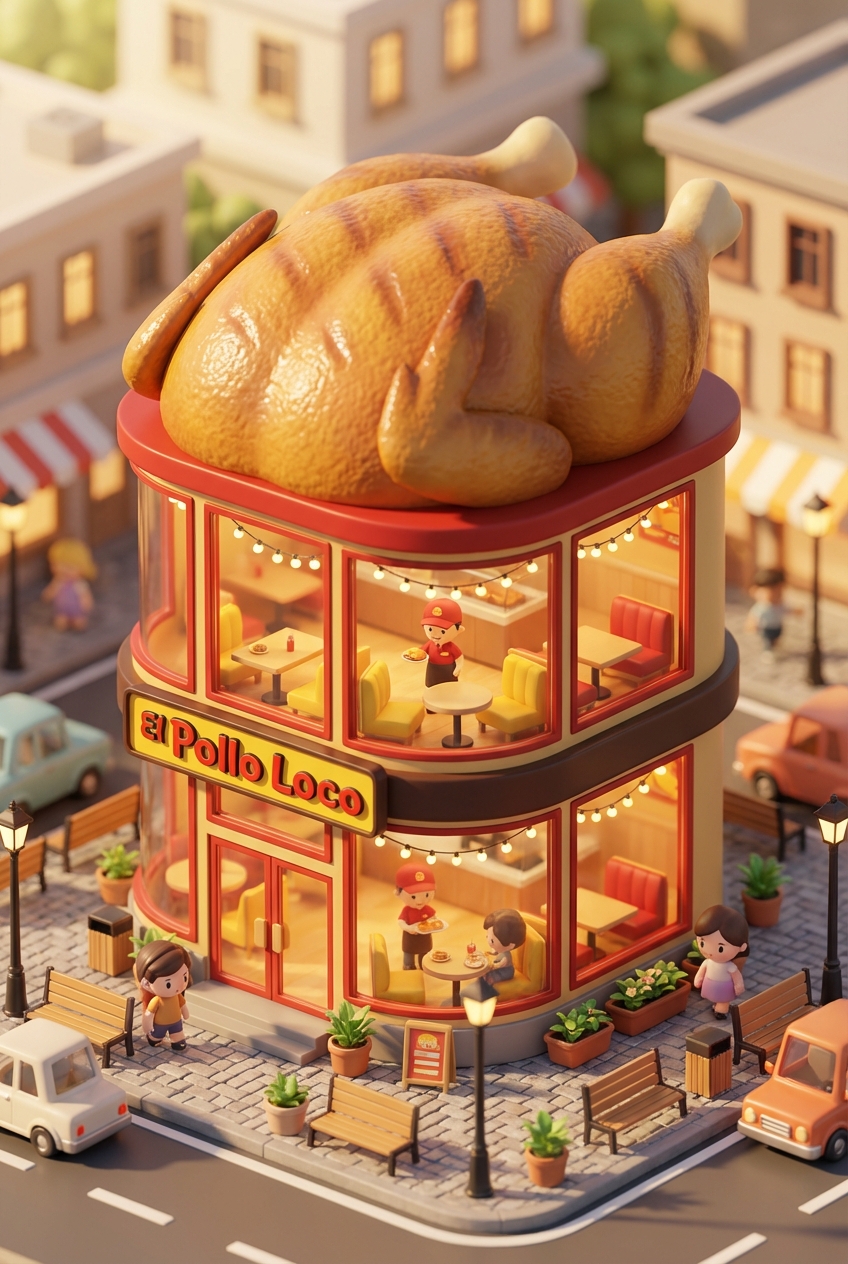 Chibi-style miniature concept store of El Pollo Loco