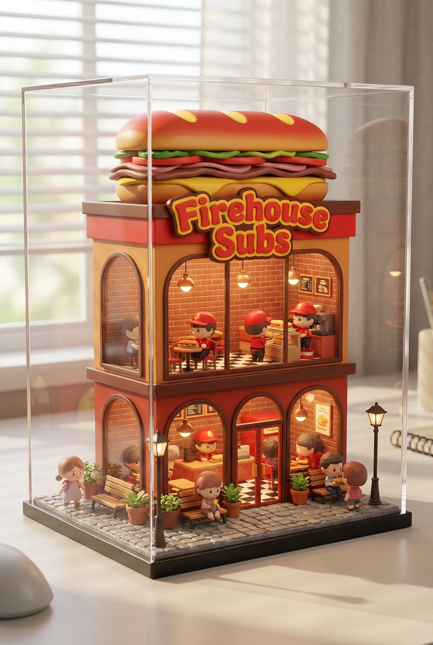 Chibi-style miniature concept store of Firehouse Subs