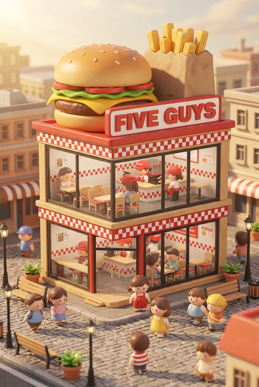 Chibi-style miniature concept store of Five Guys