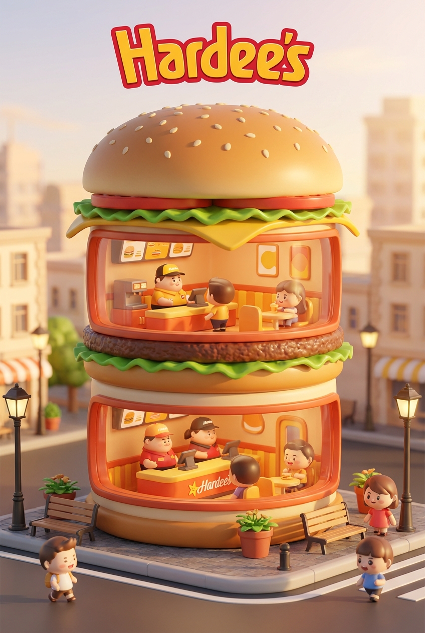 Chibi-style miniature concept store of Hardee's