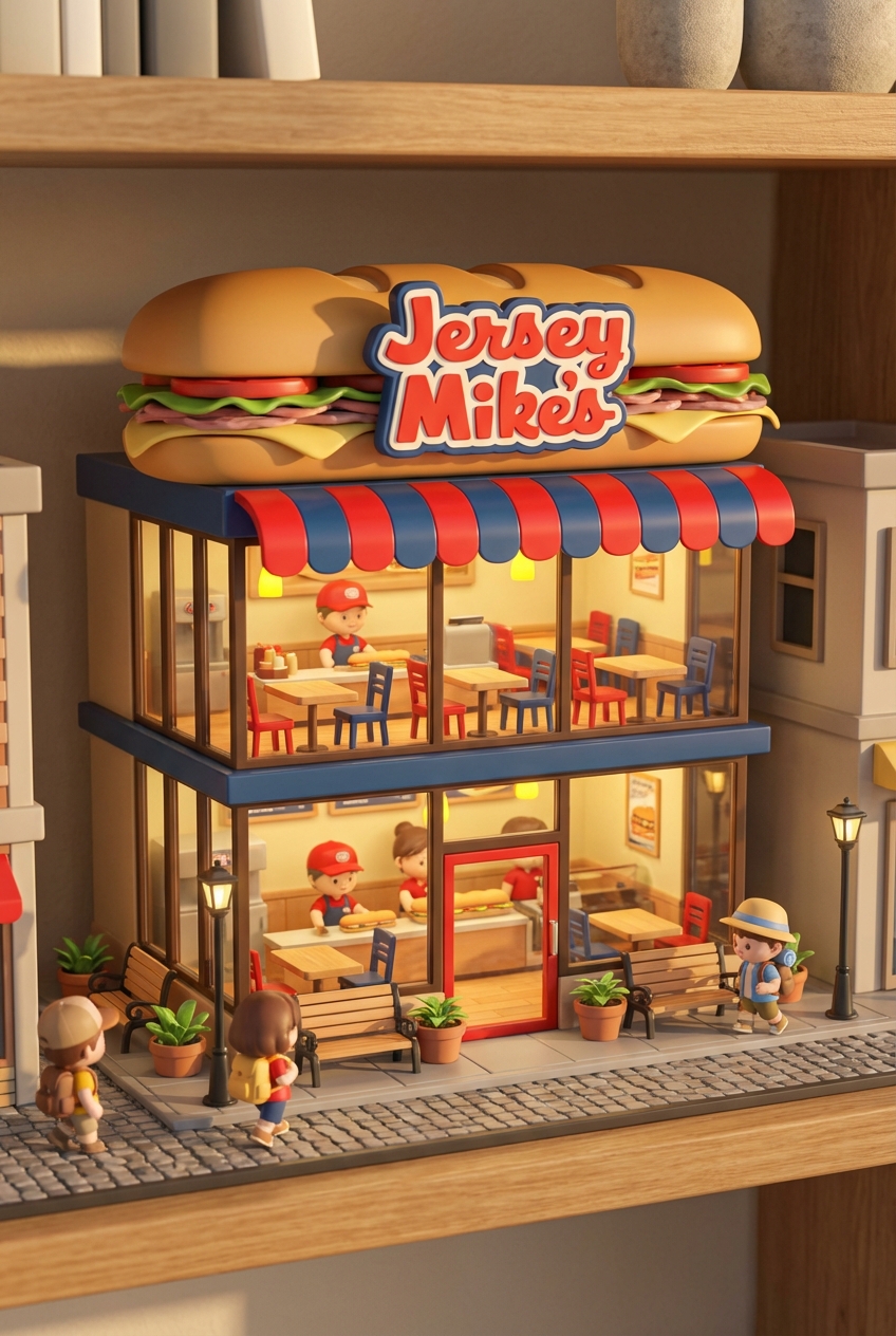Chibi-style miniature concept store of Jersey Mike's