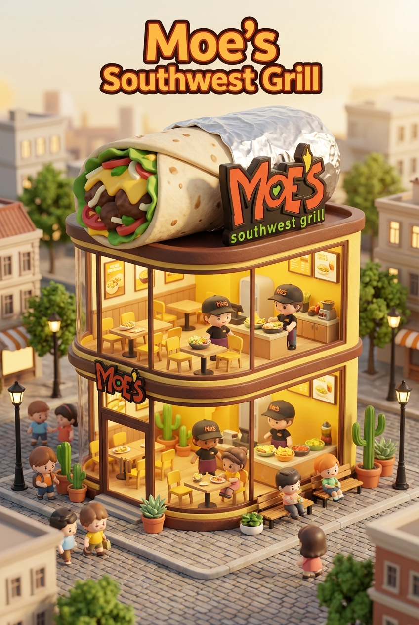 Chibi-style miniature concept store of Moe's Southwest Grill