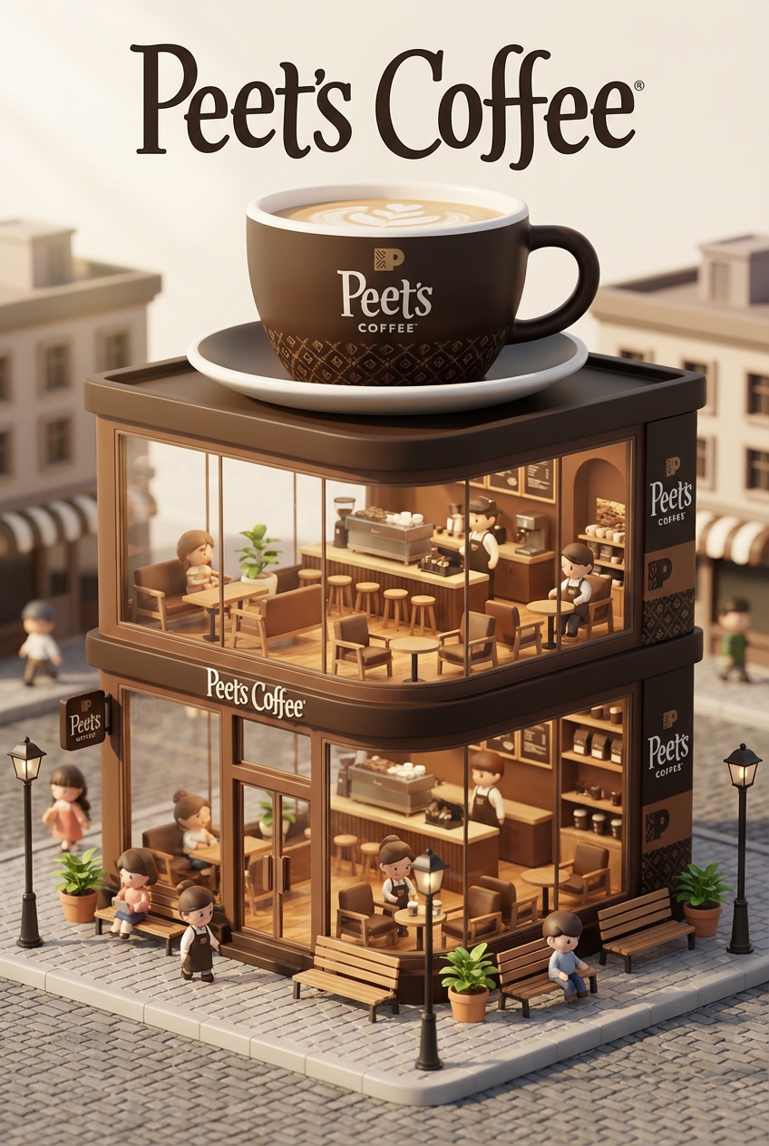 Chibi-style miniature concept store of Peet's Coffee