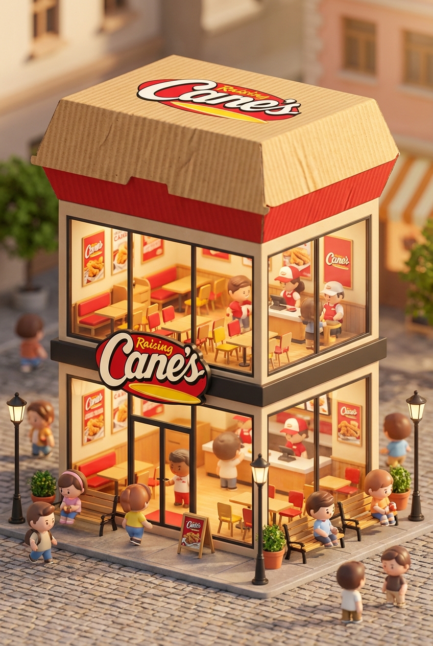 Chibi-style miniature concept store of Raising Cane's