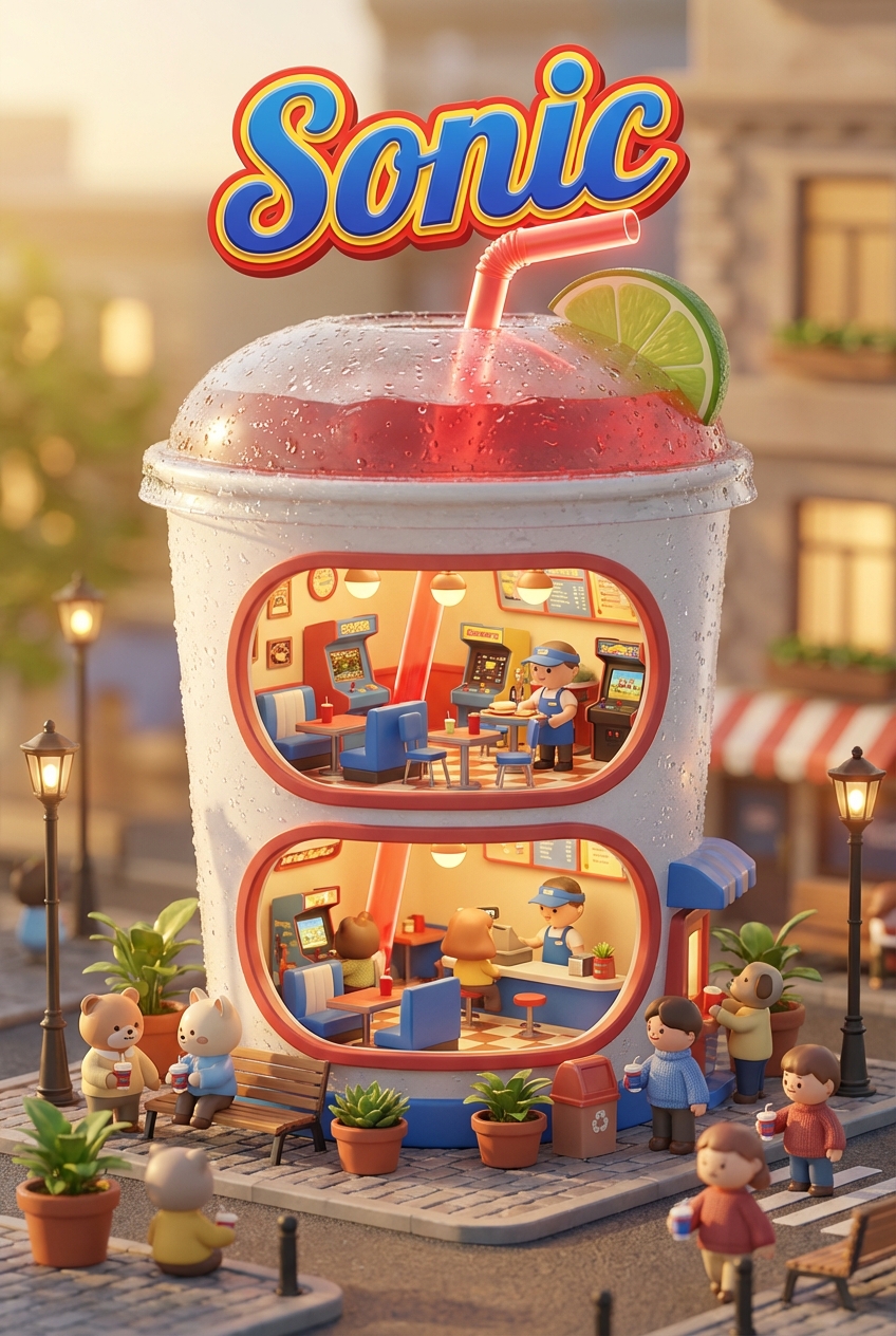 Chibi-style miniature concept store of Sonic