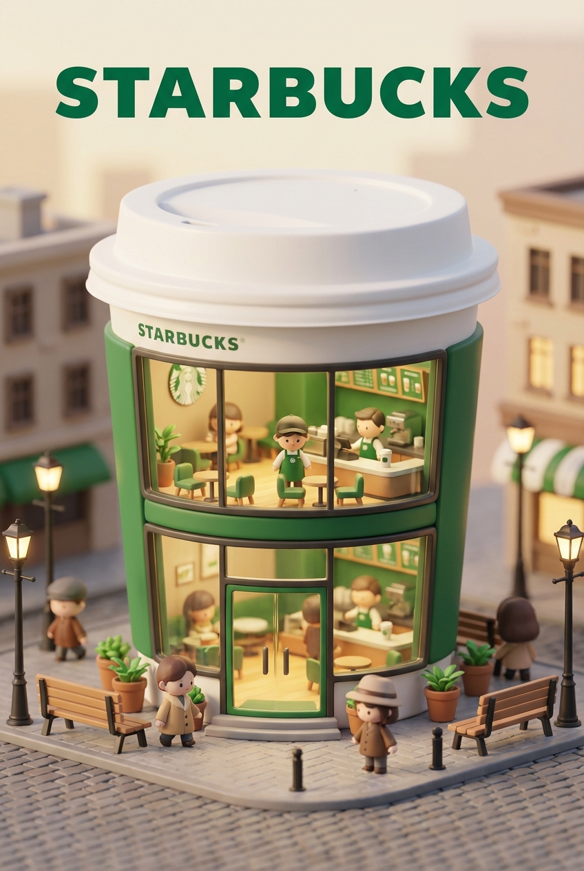 Chibi-style miniature concept store of Starbucks