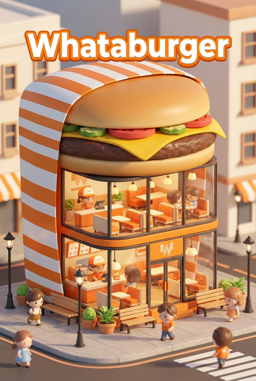Chibi-style miniature concept store of Whataburger